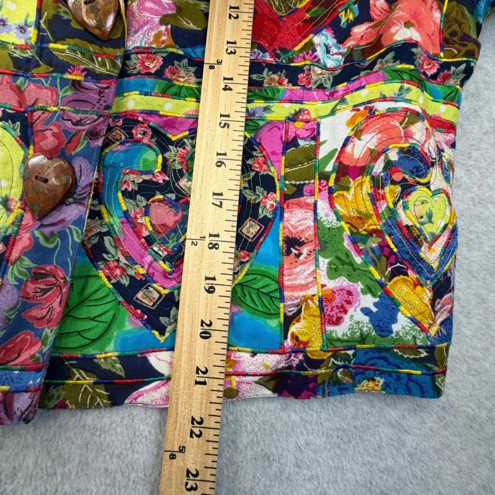 Sandy Starkman Art Jacket M Quilted Patchwork Hearts Floral Rayon Boho VTG - Picture 15 of 16